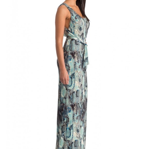 Marisa Kenson Teal Black Snakeskin Print Sleeveless Cut-Out Maxi Dress - XS NWT - Picture 3 of 13